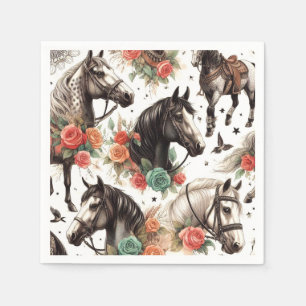 Vintage Watercolor Seamless Horse Painting Napkins
