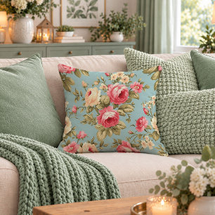 Vintage Watercolor Shabby Chic Flowers Throw Pillo Pillow