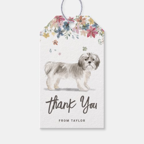 Vintage Watercolor Shih Tzu Birthday Thank You Gift Tags