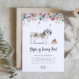 Vintage Watercolor Shih Tzu Dog Birthday Invitation