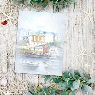 Vintage Watercolor Ships in the Harbor