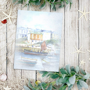 Vintage Watercolor Ships in the Harbor Postcard