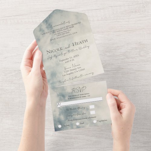 Vintage Watercolor Sky Abstract Modern Wedding    All In One Invitation