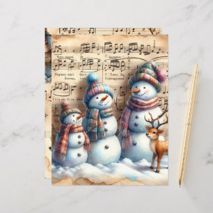 Vintage Watercolor Snowmen Scrapbook Paper