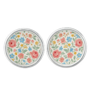 Vintage Watercolor Spring Garden Floral Cufflinks