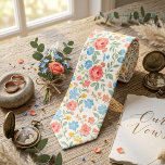Vintage Watercolor Spring Garden Floral Neck Tie<br><div class="desc">This hand-painted watercolor design features a charming bouquet of blooming roses and wildflowers in a soft, romantic palette of coral pink, sky blue, and golden yellow. Inspired by traditional English country gardens, the delicate floral motifs are arranged in a fluid, natural layout against a clean cream background, creating a timeless...</div>