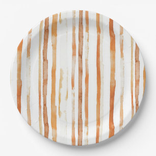 Vintage Watercolor Striped -Earthy Coffee Tones(4) Paper Plates