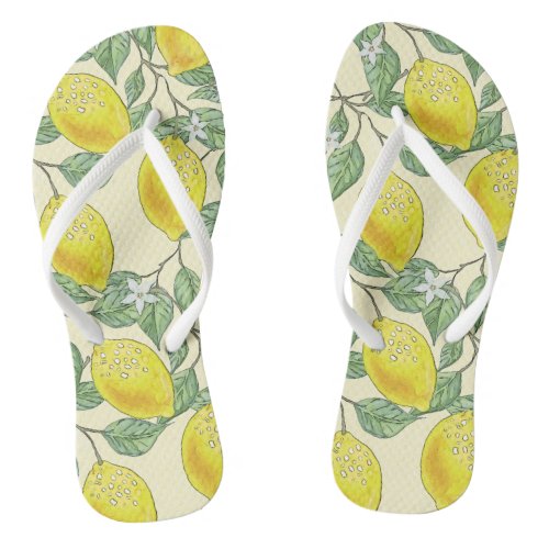 Vintage Watercolor Summer Citrus Lemons Pattern  Flip Flops