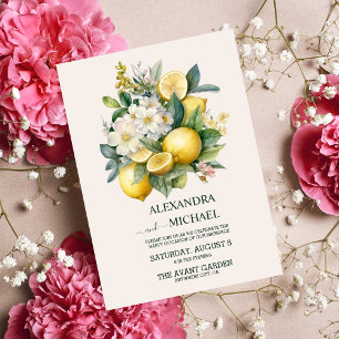 Vintage Watercolor Summer Citrus Wedding Invitation