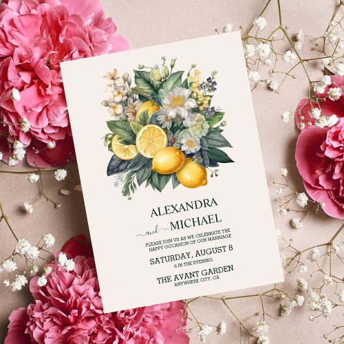 Vintage Watercolor Summer Citrus Wedding Invitation