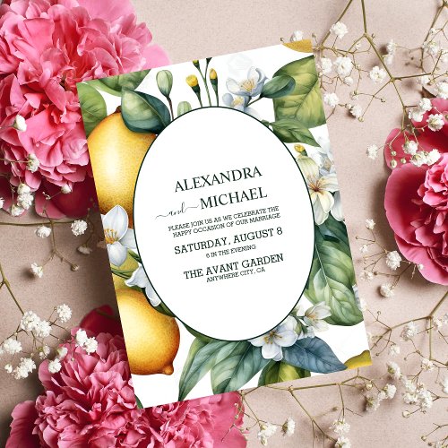 Vintage Watercolor Summer Citrus Wedding Invitation