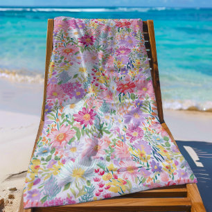 Vintage Watercolor Summer Spring Floral Beach Towel
