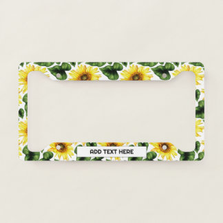 Vintage Watercolor Sunflower Pattern Custom Text License Plate Frame