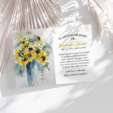 Vintage Watercolor Sunflowers Funeral Thank You