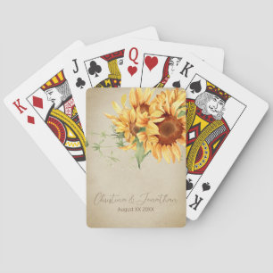 Vintage Watercolor Sunflowers on Faded Parchment Poker Cards