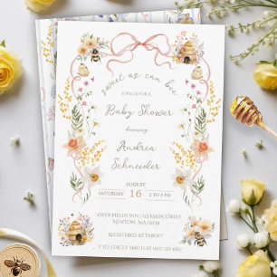 Vintage Watercolor Sweet As Can Bee Baby Shower Invitation