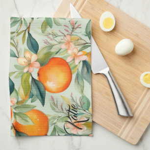 Vintage Watercolor Tangerine Orange Kitchen Towel