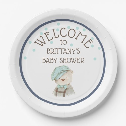 Vintage Watercolor Teddy Bear Baby Shower Paper Plates