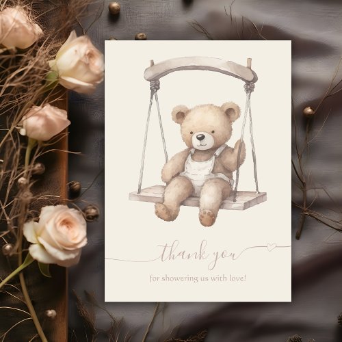 Vintage Watercolor Teddy Bear Boho Baby Shower Thank You Card