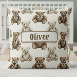 Vintage Watercolor Teddy Bear Throw Pillow
