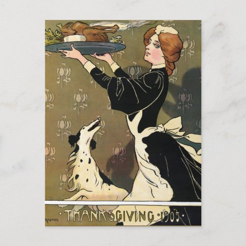 Vintage Watercolor Thanksgiving 1905 Illustration  Holiday Postcard