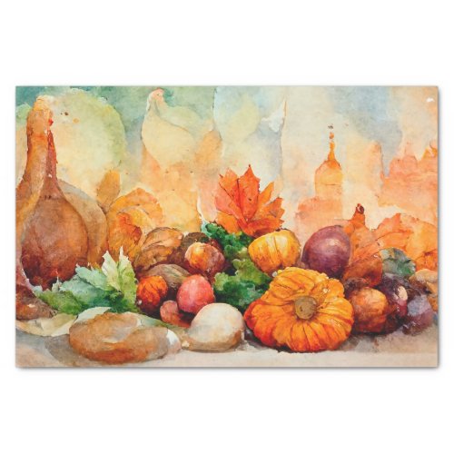 Vintage Watercolor Thanksgiving Autumn Harvest  Tissue Paper