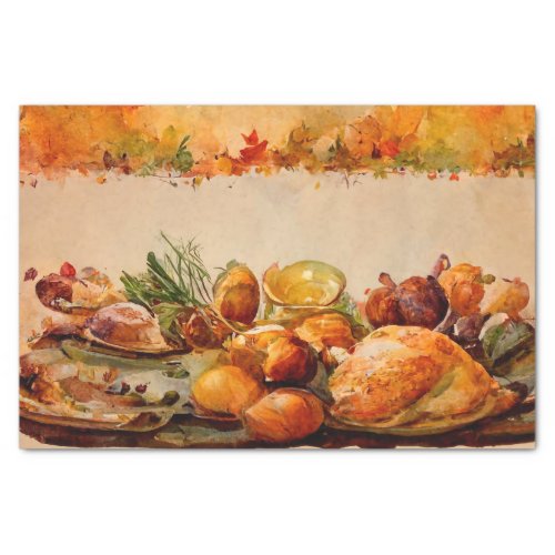 Vintage Watercolor Thanksgiving Family Dinner Tissue Paper