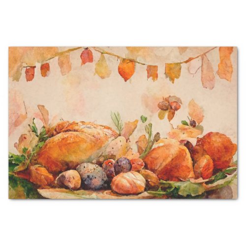 Vintage Watercolor Thanksgiving Festive Fall Tissu Tissue Paper