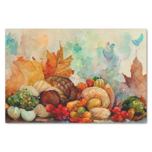 Vintage Watercolor Thanksgiving Festive Fall  Tissue Paper