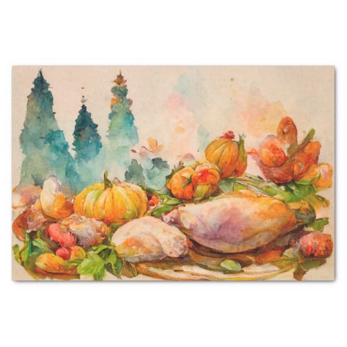 Vintage Watercolor Thanksgiving Festive Harvest Tissue Paper