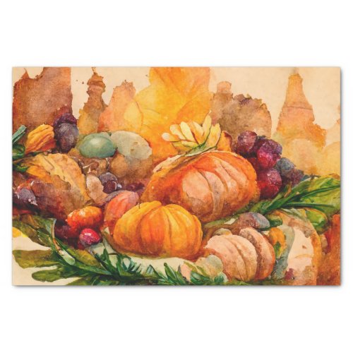 Vintage Watercolor Thanksgiving Pumpkin Harvest Tissue Paper