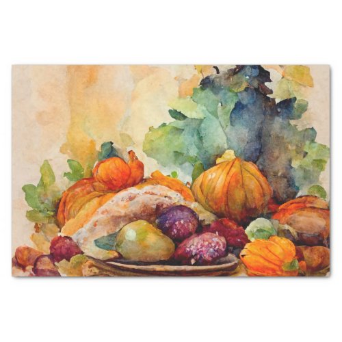 Vintage Watercolor Thanksgiving Pumpkin Turkey Tissue Paper