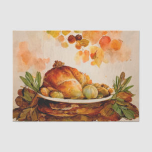 Vintage Watercolor Thanksgiving Turkey Dinner Tissue Paper