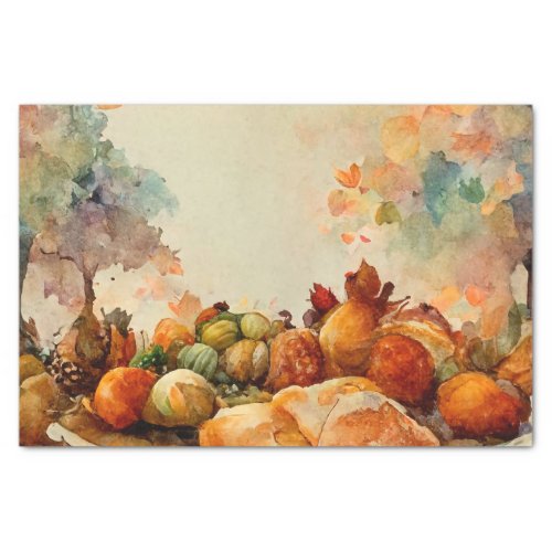 Vintage Watercolor Thanksgiving Turkey Pumpkin Tissue Paper