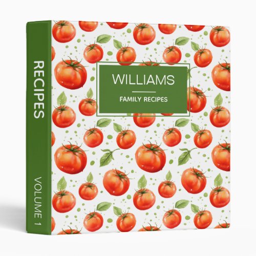 Vintage Watercolor Tomatoes Personalized Recipe 3 Ring Binder