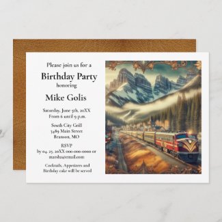 Vintage Watercolor Train Birthday Party Invitation