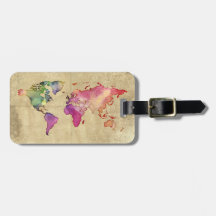 Vintage Watercolor Travel World Map