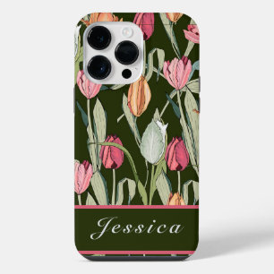Vintage Watercolor Tulips Floral Pattern iPhone 14 Pro Max Case