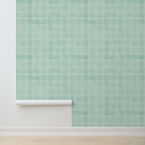 Vintage Watercolor Turquoise Green Gingham Pattern Wallpaper