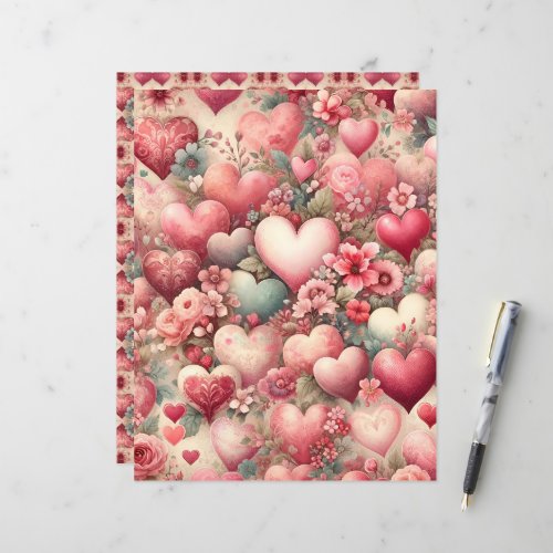 Vintage Watercolor Valentines Scrapbook Paper