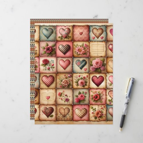 Vintage Watercolor Valentines Scrapbook Paper