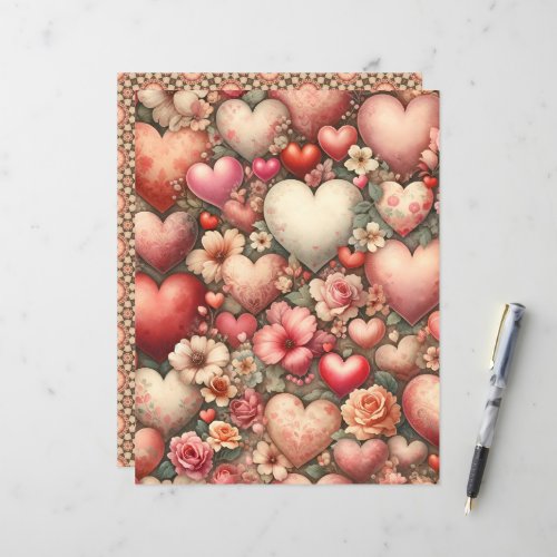 Vintage Watercolor Valentines Scrapbook Paper