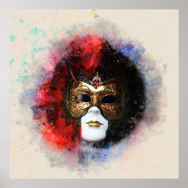Vintage Watercolor Venetian Mask Poster – Carnival (Front)