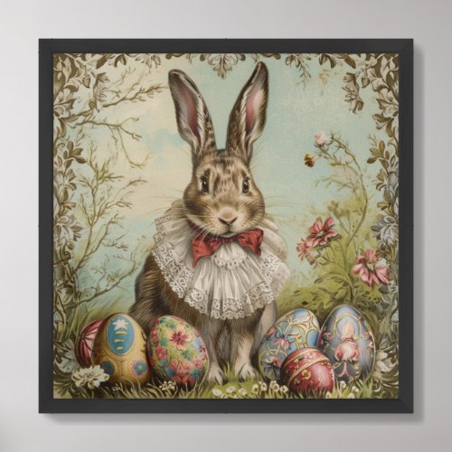 Vintage watercolor Victorian Easter Rabbit and egg Framed Art