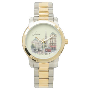 Vintage Watercolor Vienna Austria Tram & Cathedral Watch