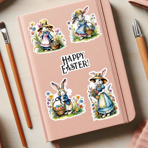 Vintage Watercolor Whimsical Floral Easter Bunny  Sticker