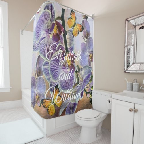 Vintage Watercolor White Purple Pink Orchid Flower Shower Curtain