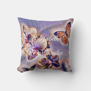 Vintage Watercolor White Purple Pink Orchid Flower Throw Pillow