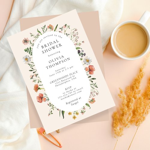 Vintage Watercolor Wildflower Arch Bridal Shower Invitation