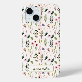 Vintage Watercolor Wildflower Monogrammed Initial
